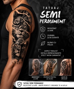 Tatuaj Semipermanent cu Leu, Ceas și Elemente Spirituale – 45 cm - Img 2