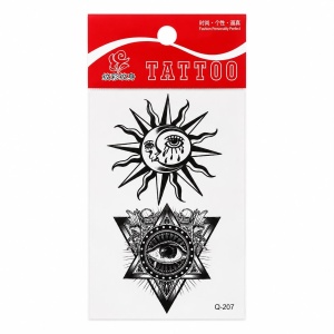 Tatuaj Temporar Semipermanent Soare Mistic și Ochi Atotvăzător 10 cm – Design Esoteric Alb-Negru