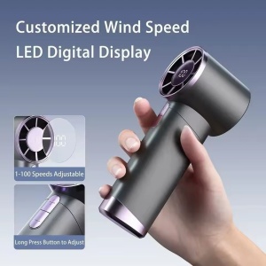 Ventilator portabil reincarcabil USB cu display LED si 100 viteze reglabile, crem - Img 4