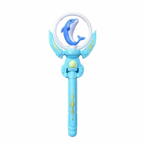 Bagheta magica interactiva pentru copii cu lumini si sunete, rotire, model delfin, albastru, 36 cm - Img 3