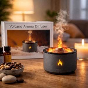 Difuzor aroma tip vulcan cu efect lava si flacara LED, umidificator si aromaterapie - Img 2