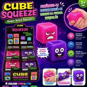 Jucărie Antistres Squishy Cub cu Fețe Amuzante și Sclipici, Slow Rising, Culoare și Model Aleatoriu, 3+ Ani
