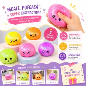 Jucărie Antistres Squishy Dumpling cu Bile din Gel și Sclipici 8.5 cm – Extra Moale - Img 3