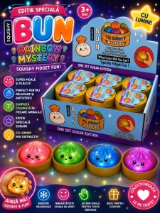 Jucărie Antistres Squishy Dumpling cu Lumini, 8cm – Rainbow Mystery Sugar Edition, 3+ Ani - Img 3