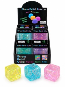 Jucărie Squishy Cub cu Sclipici – Anti-Stres, Senzorială, Super Moale, Cube Fidget Toy - Img 2