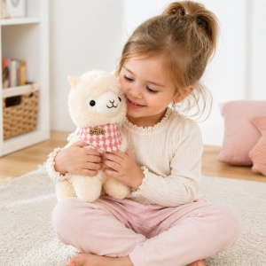 Lama de plus 25cm cu bandana rosie, jucarie moale pufoasa pentru copii - Img 3