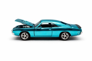 Masinuta muscle car aliaj metalic scara 1:32, albastru metalizat, capota deschisa - Img 2
