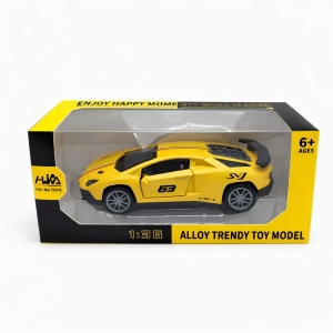 Masinuta sport metalica 1:36, design racing, deschidere usi, galben, 15 cm - Img 2
