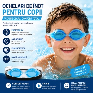 Ochelari de Înot pentru Copii Albastru Deschis – Reglabili, Anti-Aburire și Protecție UV - Img 2