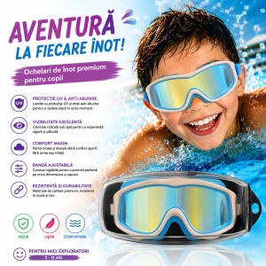 Ochelari de Înot Premium pentru Copii Albastru cu Roz – Anti-aburire, Protecție UV, Bandă Reglabilă - Img 2