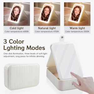 Oglinda cosmetica LED cu organizator bijuterii si cosmetice, 3 moduri lumina, reincarcabila, alb - Img 3