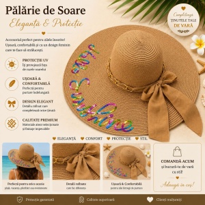 Palarie de Soare pentru Femei, Maro cu Fundita Eleganta si Inscriptie “Hello Sunshine”– Accesoriu Chic de Vara - Img 2