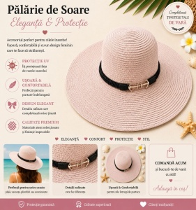 Palarie de Soare pentru Femei Roz Pudrat cu Detaliu Ancora – Model Elegant de Vara - Img 2