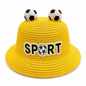 Palarie de Vara Galbena Sport pentru Copii, cu Design Minge Fotbal si Protectie UV - Img 1