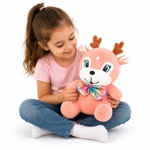 Ren de plus 30cm roz cu fundita colorata, jucarie moale copii - Img 2