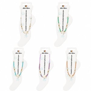 Set 12 bratari de picior Roxe, 20cm, cu steluta de mare si margele colorate, reglabile