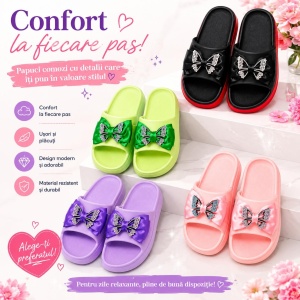 Set 12 Perechi Papuci Damă cu Talpă Înaltă și Fundă Decorativă cu Fluture, Mix Culori, Mărimi 36-41 - Img 2