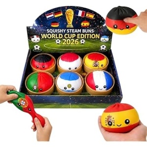 Squishy Steam Buns ediție fotbal – Jucărie Antistres Moale și Elastică, 6 Modele Colecționabile - Img 2