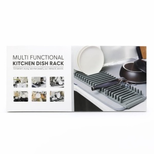 Suport multifuncțional pentru vase din plastic, culoare neutră, ideal pentru uscare vase - Img 2