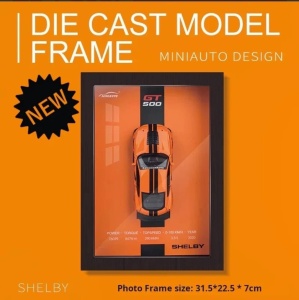 Tablou decorativ 3D cu macheta masina sport portocalie stil racing rama lemn - Img 2