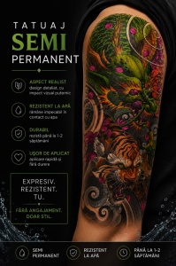 Tatuaj Temporar Semipermanent Dragon și Tigru Japonez 45 cm – Design Colorat, Rezistent la Apă - Img 2