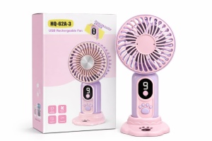 Ventilator portabil cu design labuta animalut, 9 viteze, display digital, suport inclus, mov cu roz - Img 2