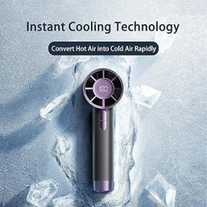 Ventilator portabil reincarcabil USB cu display LED si 100 viteze reglabile, gri mov - Img 4