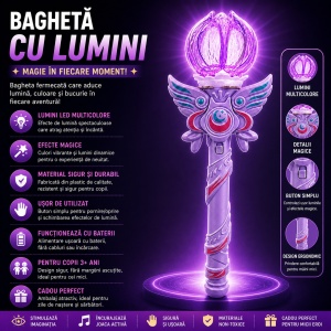 Baghetă magică cu lumini LED, mov 38 cm – jucărie copii cu efecte luminoase - Img 3