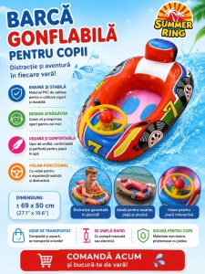 Barcuta Gonflabila pentru Copii cu Volan Functional, Model Masina de Curse, 69x50 CM, PVC Rezistent - Img 2