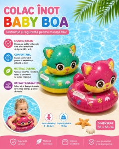 Colac Gonflabil pentru Bebeluși Verde 60 cm – Baby Boa cu Spătar și Suport Sigur pentru Înot - Img 3
