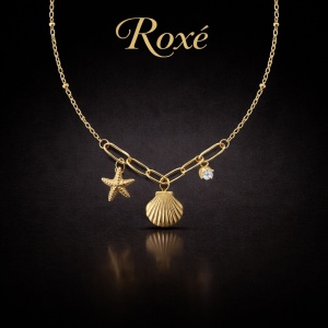 Colier ROXE auriu cu stea de mare scoica si pietricica design elegant reglabil - Img 2