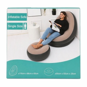 Fotoliu gonflabil cu taburet 116x88x83 cm, relaxare interior, material rezistent, cafeniu - Img 2