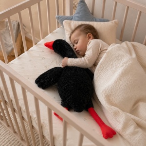 Gasca de plus neagra 70 cm cu cioc si picioare rosii jucarie moale - Img 3