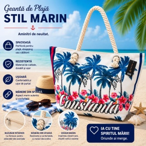 Geantă de Plajă Constanța cu Palmieri – Tote Tropicală Spațioasă cu Mânere din Sfoară - Img 2
