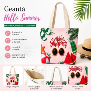 Geantă de Plajă Hello Summer – Colorată, Practică și Spațioasă - Img 2