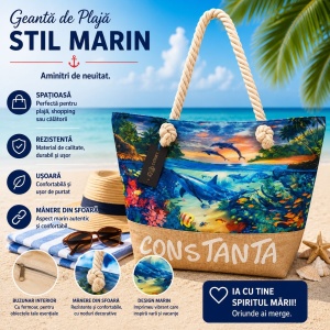 Geantă Mare de Plajă cu Delfini și Design Marin – Tote Spațioasă pentru Vacanță - Img 2