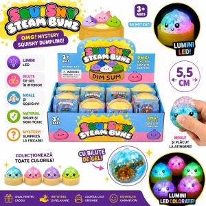 Jucărie Antistres Squishy Dumpling cu Bile din Gel, Sclipici și Lumini LED 5,5 cm - Img 2