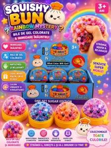 Jucărie Antistres Squishy Dumpling cu Inimioare și Bile Gel Colorate, 8.5 cm - Img 4