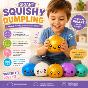 Jucărie Antistres Squishy Dumpling Gigant 15cm – Extra Moale, Elastică, Culoare Aleatorie - Img 3