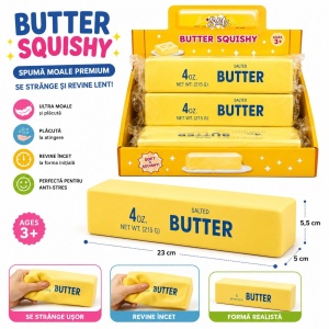 Jucărie Antistres Squishy Unt Gigant 23 cm – Slow Rising, Spumă Moale Premium, Model Realist Butter - Img 2