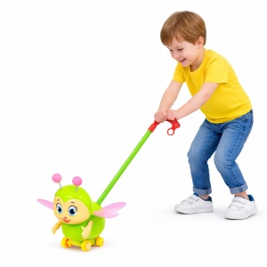 Jucărie de impins tip insectă din plastic, cu mânere, pentru copii, 18 cm, verde deschis - Img 2