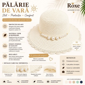 Pălărie Damă Crem de Vară cu Bor Decorativ și Perle Elegante - Img 2