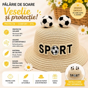 Palarie de Vara Crem Sport pentru Copii, cu Design Minge Fotbal si Protectie UV - Img 2