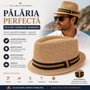 Pălărie Panama Bej pentru Bărbați - Elegantă, Respirabilă și Confortabilă pentru Vară - Img 2
