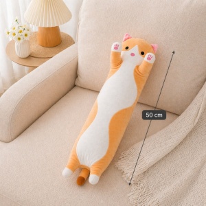 Pisică de pluș portocalie 50 cm – pernă lungă pufoasă, jucărie adorabilă pentru îmbrățișat - Img 2