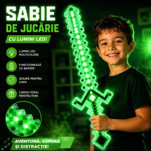 Sabie de jucărie verde, cu lumini , 54 cm – sabie din plastic pentru copii - Img 2
