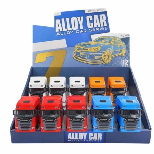 Set 12 camioane metalice jucarie tip alloy, scara mica, culori variate