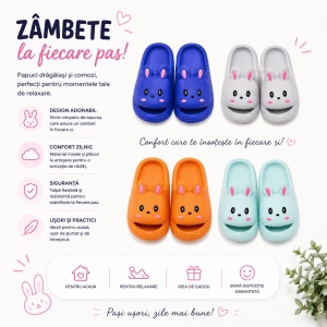 Set 12 Perechi Papuci Copii cu Model Iepuraș 3D, Mix Culori, Mărimi 31-36 - Img 2