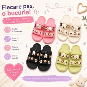Set 12 Perechi Papuci Damă cu Model Iepuraș și Flori Decorative, Mix Culori, Mărimi 36-41 - Img 2