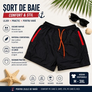 Set 12 Sorturi de Baie Bărbați Negre – Uscare Rapidă, Talie Elastică, Mărimi Diferite în Set - Img 2